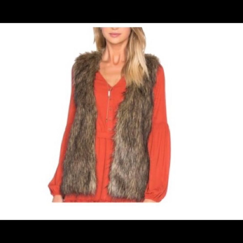 NEW Jack by BB Dakota Brown Faux Fur Knit Back Vest S